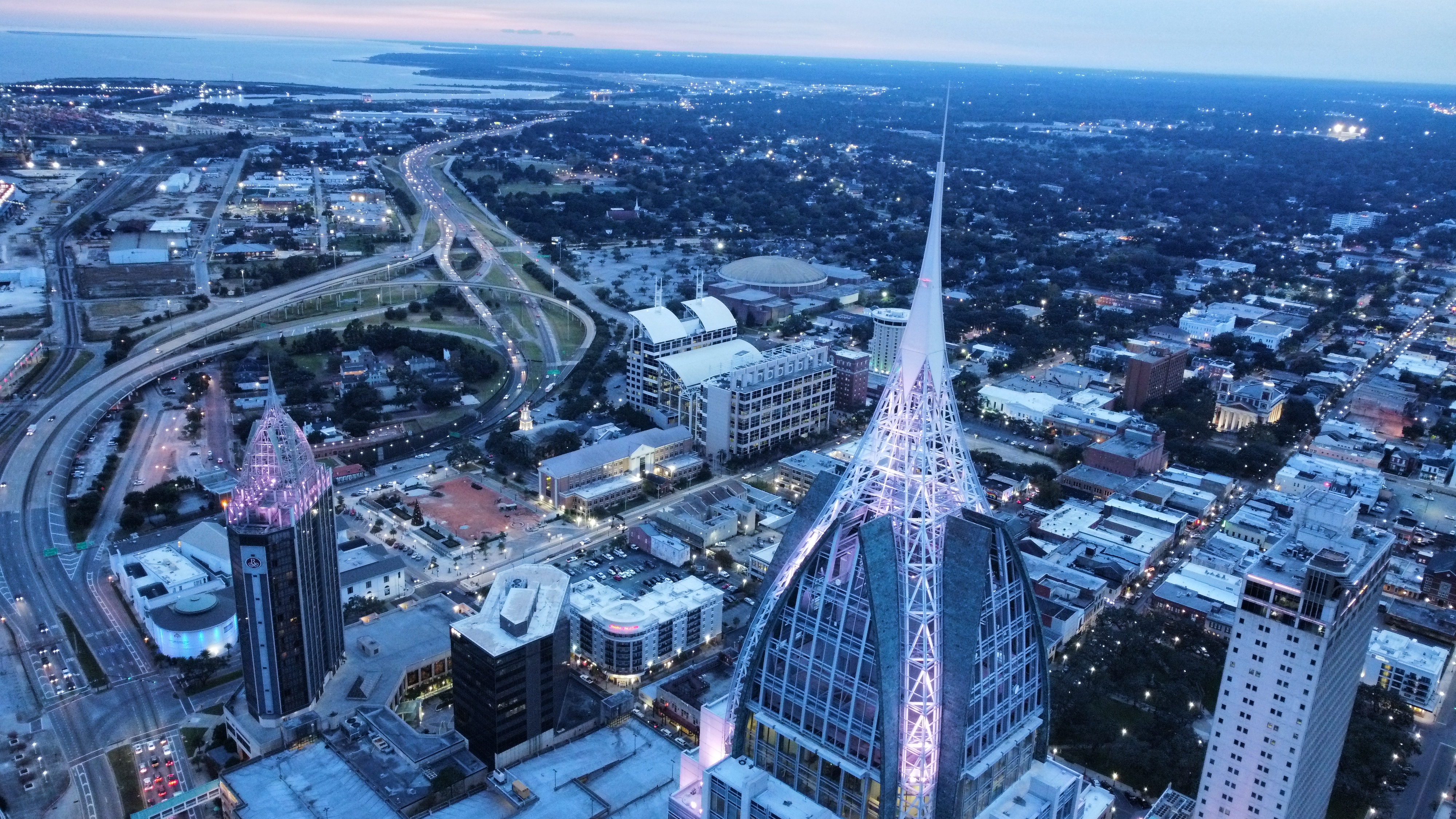 Downtown Mobile looking West from 740 feet